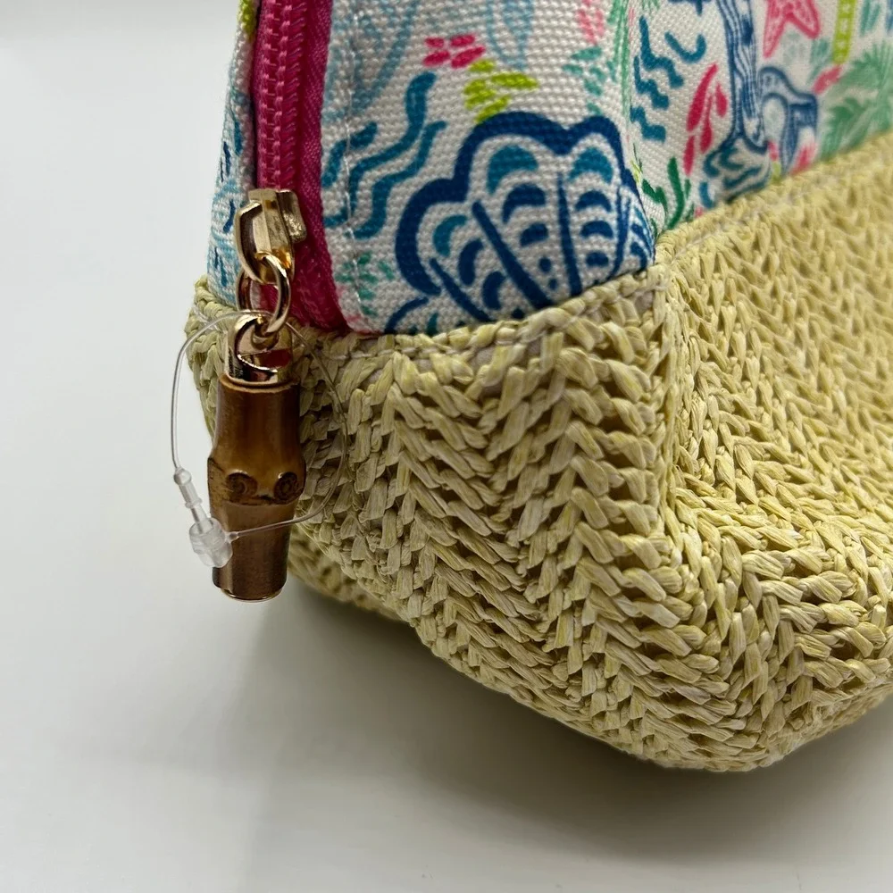 Colorful Tropical Mermaid Shell Cosmetic Bag‎ Woven Bottom Zip Pouch Travel NWOT